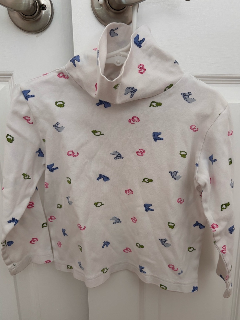 Lilly Pulitzer Girls Horse Equestrian White Cotton Turtleneck